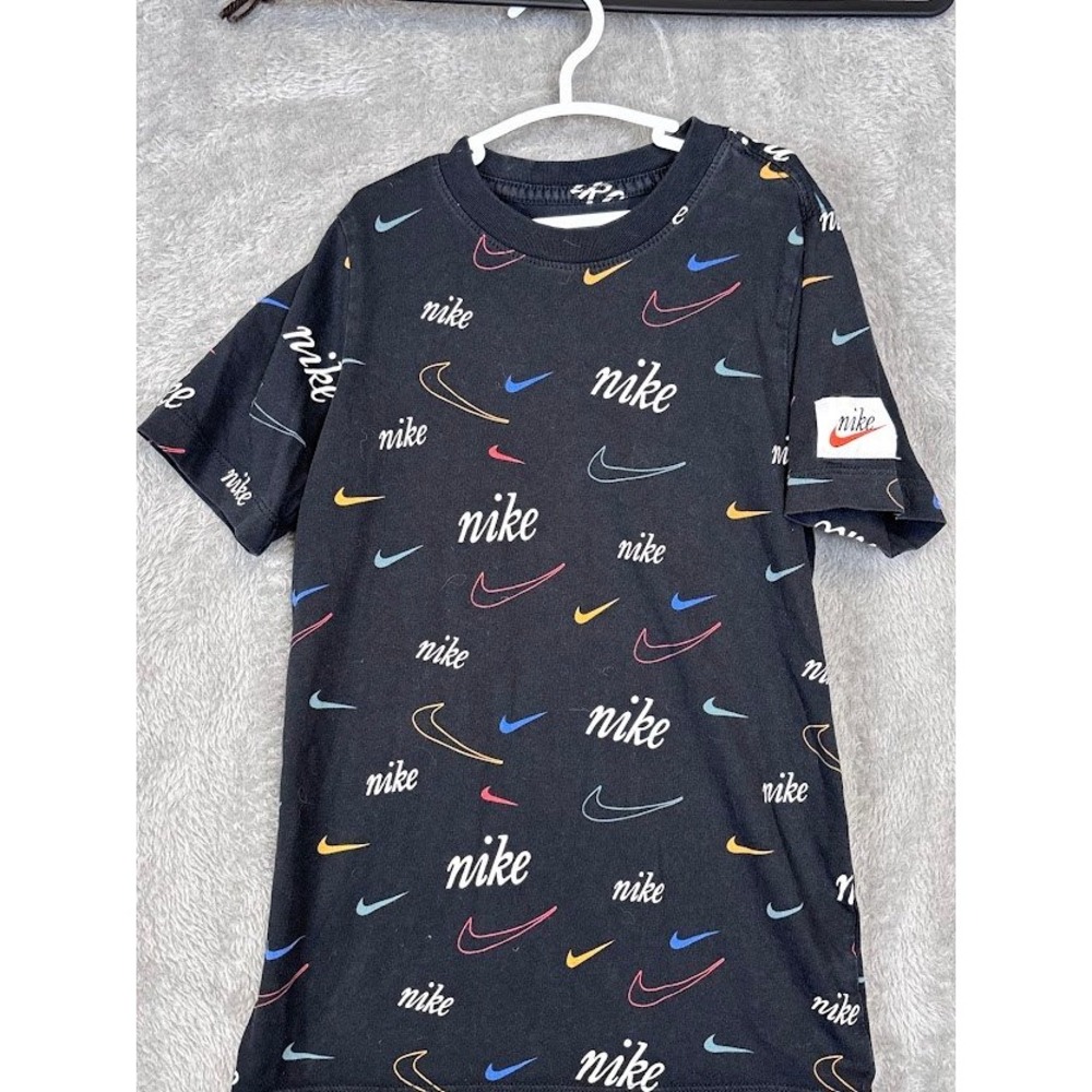 Nike The‎ Nike Tee Kids' Black Graphic T Shirt Short Sleeve Colorful Logos